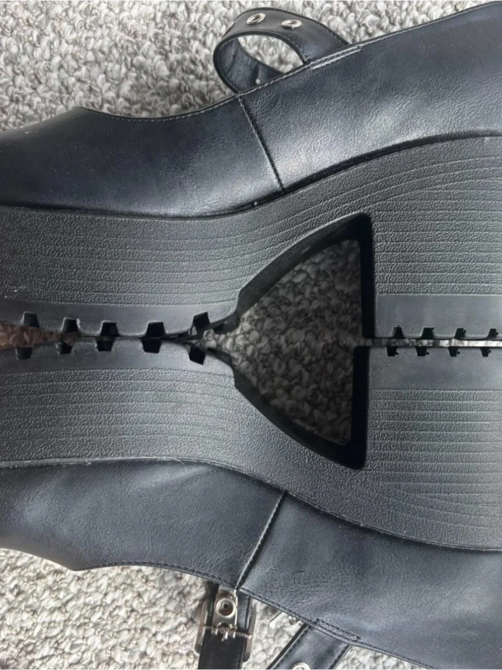 Black Platform Mary Jane Shoes with Cross Chain Accent